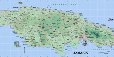 Fiziskās karte jamaika, parādot, kalni