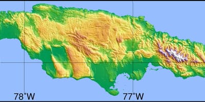 Karte topogrāfiskās jamaika